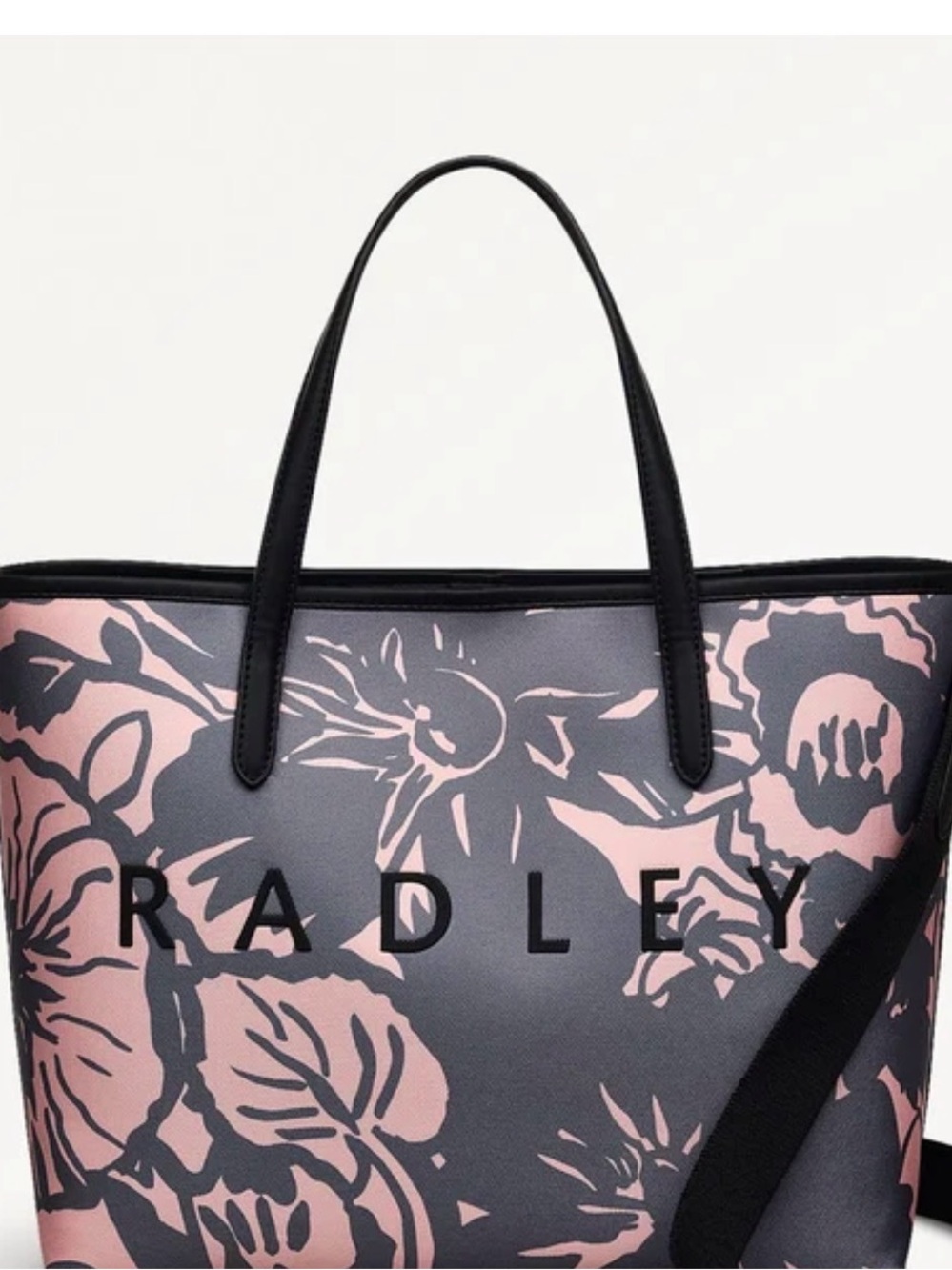 RADLEY LONDON Pink Floral on Gray Tote Southwell gardens
